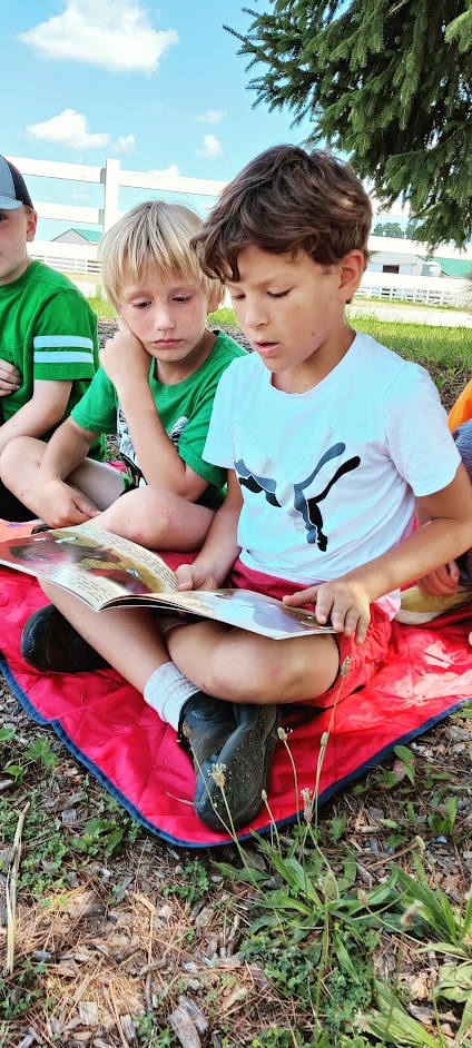 kids working with horse